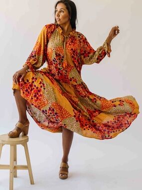 Boho Maxi Dress Size 1X in Orange Patchwork Floral